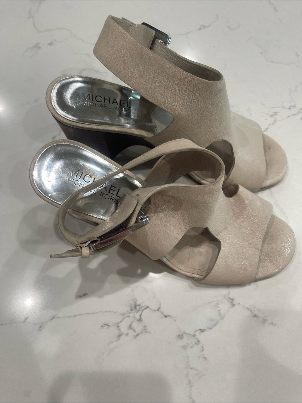 MICHAEL Michael Kors Beige Open-Toe Slingback Heels